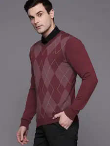 Louis Philippe Argyle Checked V-Neck Pullover