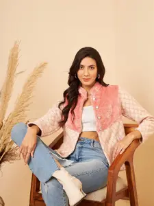 Modeve Geometric Self Design Acrylic Cardigan Sweater