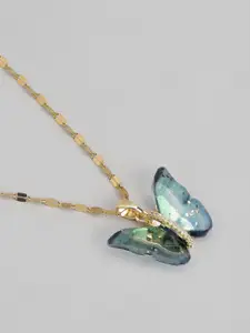 Carlton London Women Gold-Plated Butterfly Charm Pendant with Chain