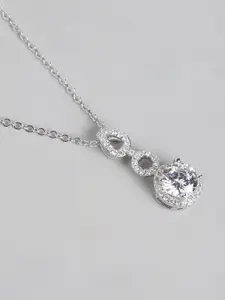 Carlton London Women Rhodium-Plated CZ-Studded Pendant with Chain
