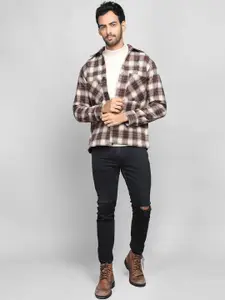 Dlanxa Men Checked Spread Collar Overcoat