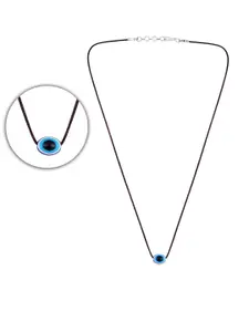 Mahi Rhodium-Plated Evil Eye Pendant with Chain