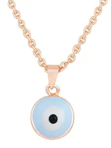 Mahi Alloy Rose Gold-Plated Stone-Studded Evil Eye Pendant with Chain