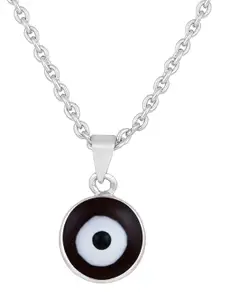 Mahi Rhodium-Plated Circular Evil Eye Pendant with Chain