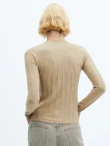 MANGO Round Neck Ribbed Pullover