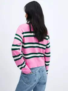 MANGO Striped Polo Collar Drop-Shoulder Sleeves Pullover