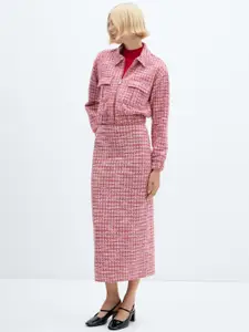 MANGO Back Slit Houndstooth Tweed Straight Midi skirt