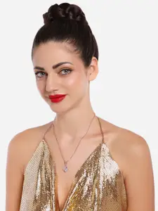 Zaveri Pearls Rose Gold-Plated Cubic Zirconia Embellished Pendant & Chain-ZPFK16620