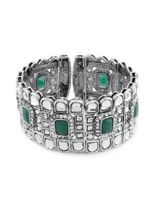 Zaveri Pearls Silver Plated Kundan Studded Oxidised Kada Bracelet