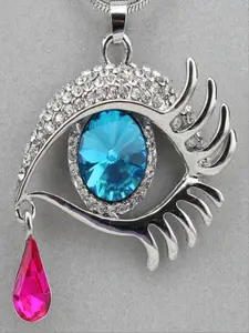 UNIVERSITY TRENDZ Silver-plated Evil-Eye Crystal Teardrop Eyelashes Pendant Chain