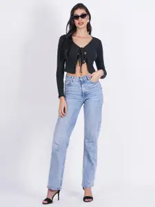 SIGHTBOMB V-Neck Tie-Up Detail Crop Top
