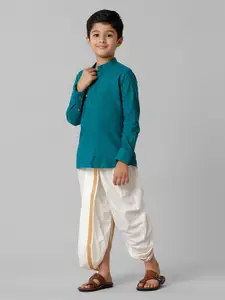 Ramraj Boys Mandarin Collar Kurta & Panchakacham With Angavastram