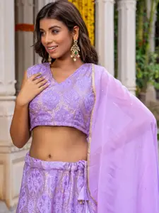 HOUSE OF JAMOTI Floral Embroidered Sequinned Ready to Wear Lehenga & Blouse With Dupatta