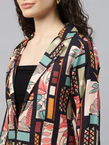 DEEBACO Abstract Viscose Rayon Single Breasted Blazer