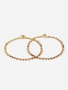 Sanjog Gold-Plated Mutlicolored Stone-Studded & Beaded Treditional Anklets