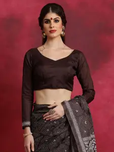 Saree mall Brown & White Ethnic Motifs Block Printed Silk Blend Sarees