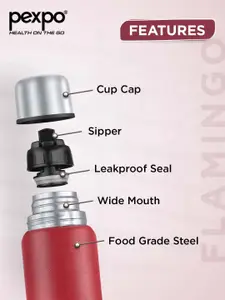 Pexpo Flamingo Red ISI Certified Thermosteel Hot & Cold Insulated Flask Water Bottle 1L