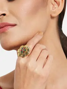 ATIBELLE Gold-Plated Stone-Studded Necklace & Earrings With Finger Ring