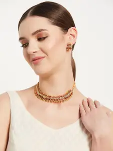 ATIBELLE Gold-Plated Stone-Studded Necklace & Earrings With Finger Ring