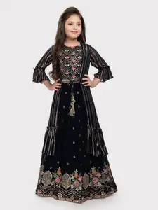 Tiny Kingdom Girls Embroidered Thread Work Ready to Wear Lehenga & Blouse With long jacket