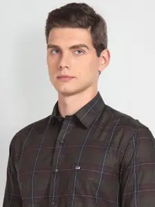 Arrow Sport Slim Fit Tartan Checked Spread Collar Twill Weave Pure Cotton Casual Shirt