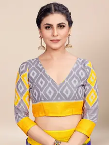 Saree mall Blue Red Geometric Printed Poly Cotton Bagh Sarees