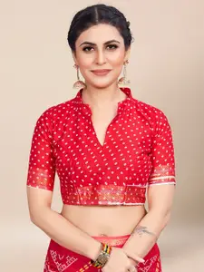 Saree mall Red Green Bandhani Printed Poly Cotton Bandhani Sarees