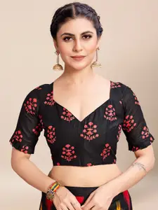 Saree mall Grey Red Ethnic Motifs Printed Poly Cotton Ikat Sarees