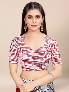 Saree mall Red White Poly Cotton Bagh Sarees