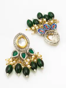 aadita Gold-Plated Geometric Kundan Studded & Beaded Drop Earrings