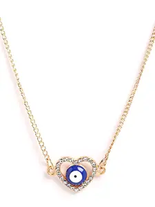 Krelin Gold Plated Stone Studded Evil Eye Heart Pendant With Chain