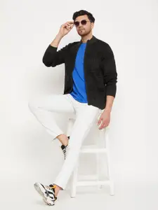 Duke Geometric Self Design Mock Collar Front Open Cardigan Sweaters