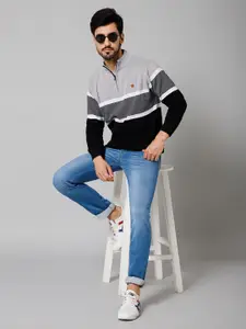 Cantabil Striped Mock Collar Cotton Pullover