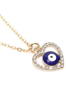 FIMBUL Gold-Plated Artificial Stones-Studded Heart Shaped Pendants With Chain