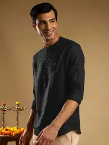 Andamen Cuffed Sleeves Linen Straight Kurta