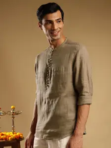 Andamen Cuffed Sleeves Linen Straight Kurta