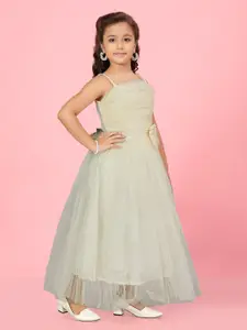 Aarika Girls Shoulder Straps Gathered Nylon Fit & Flare Maxi Dress