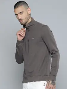 R.Code by The Roadster Life Co. Men High Neck Half Zipper Sweatshirt