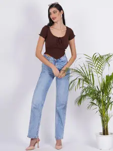 SIGHTBOMB Tie-Up Neck Cotton Crop Top