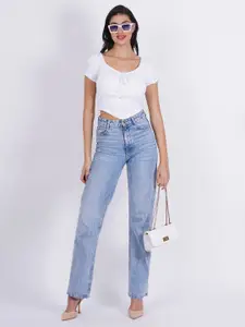 SIGHTBOMB Tie-Up Neck Cotton Crop Top