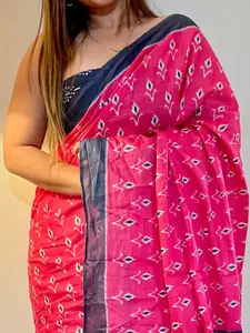 Saree mall Pink & Purple Ethnic Motifs Pure Cotton Ikat Sarees