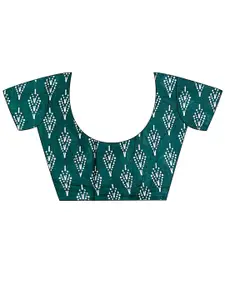 Saree mall Magenta Green Geometric Printed Poly Cotton Sarees