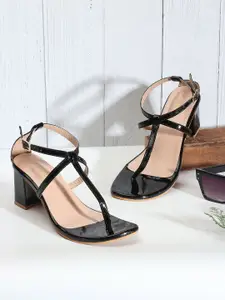 DressBerry Black Strappy Open Toe Bock Heels