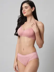 AROUSY Pack Of 2 Cotton Mid-Rise Briefs & Lightly Padded Bra