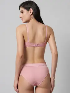 AROUSY Pack Of 2 Cotton Cotton Mid-Rise Briefs & Lightly Padded Bra