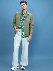 HIGHLANDER Olive Green Mock Collar Bomber Jacket