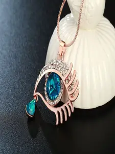 UNIVERSITY TRENDZ Rose Gold-Plated Crystal-Studded Pendant With Chain