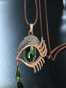 UNIVERSITY TRENDZ Gold -Plated AD Stone-Studded Evil-Eye-Shaped Pendant With Chain