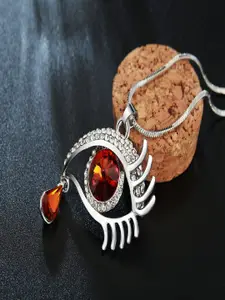 UNIVERSITY TRENDZ Silver-Plated Crystal-Studded Pendant With Chain