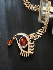 UNIVERSITY TRENDZ Gold-Plated Crystal Teardrop Studded Pendant With Chain